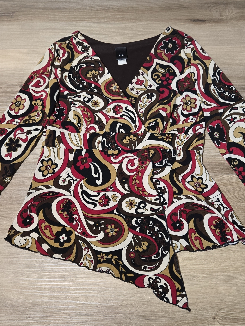 Womens Red Floral Paisley V-Neck Top